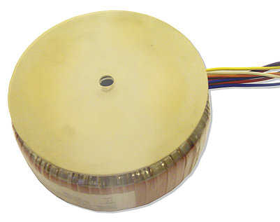 Centre potted toroidal transformer with rubber pad