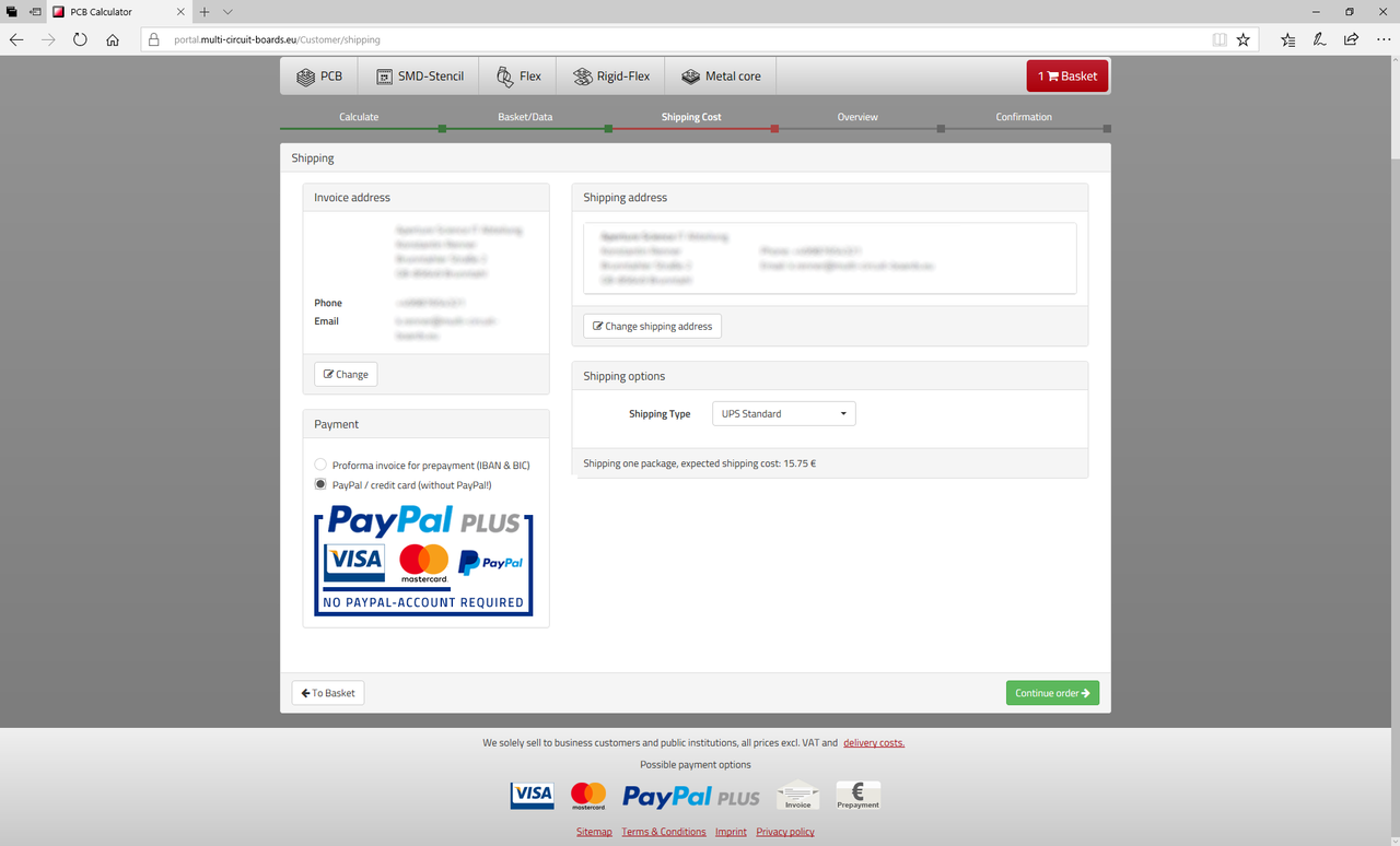 Step2: Shipping and payment methods
